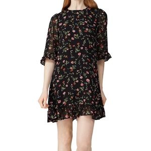 GANNI Elm Ruffle-Trimmed Printed Georgette Dress